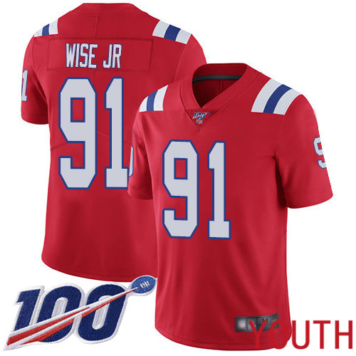 New England Patriots Football #91 100th Season Limited Red Youth Deatrich Wise Jr Alternate NFL Jersey